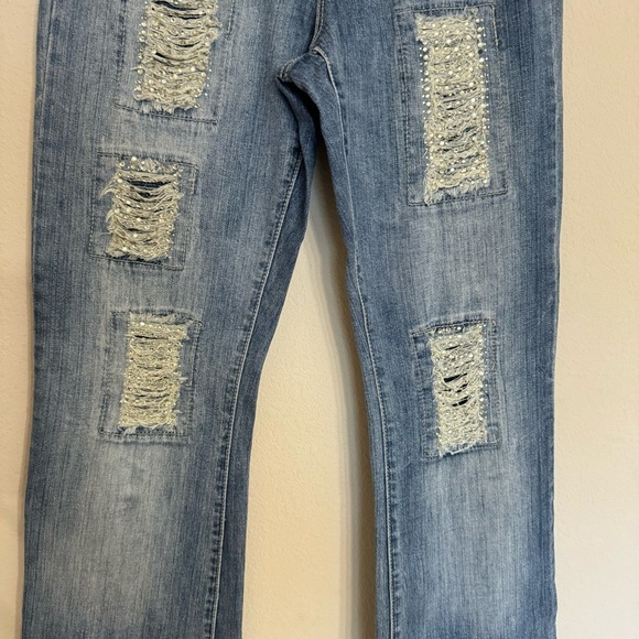 Cache Vintage Embellished Blue Jeans Denim Straight Legs Sz 6 Rhinestones Bling - Picture 8 of 16